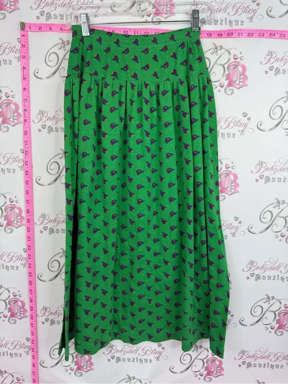 Adrienne Vittadini sport skirt hats vintage Green Maxi Skirt with Purple Print